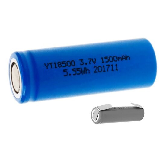 YT Akku 18500 Li-Ion 3,7V / 1500mAh 4.5 A mit Lötfahne U