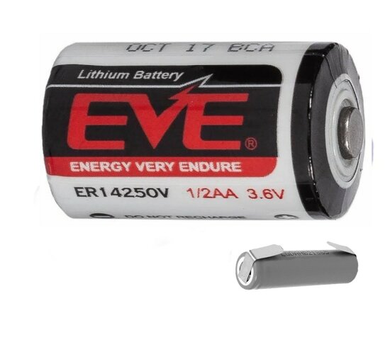 EVE ER14250 LS14250 1/2 AA Lithium-Thionylchlorid 3,6 V mit Lötfahnen