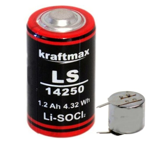 Kraftmax Batterie LS14250 1/2 AA Lithium-Thionylchlorid 3,6 V Print Anschluss +-