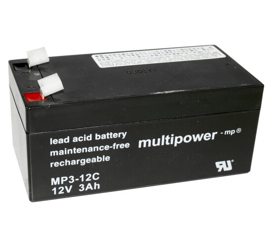 Multipower Blei-Akku MP3-12C Pb 12V / 3Ah Zyklenfest, Faston 6,3