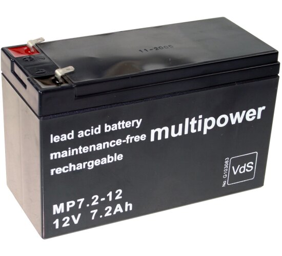 Multipower Blei-Akku MP7,2-12 Pb 12V / 7,2Ah VdS-Nr. G109009, Faston 4,8 mm