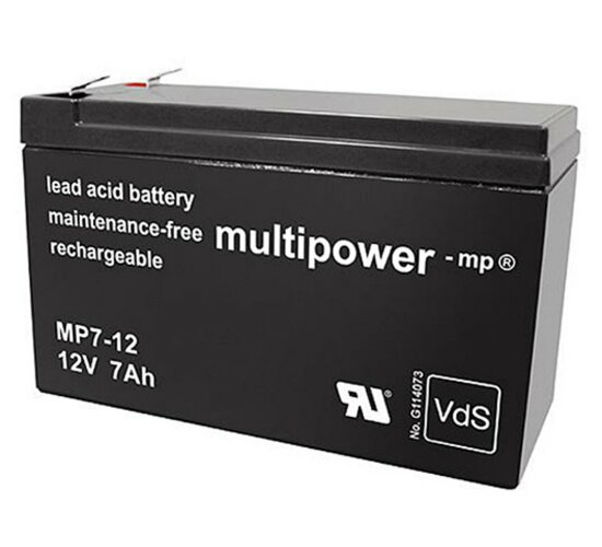 Multipower Blei-Akku MP7-12B Pb 12V / 7Ah VdS-Nr. G114073, Faston 6,3 mm