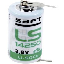 Saft Batterie LS14250 1/2 AA Lithium-Thionylchlorid 3,6 V mit Print Pin 1 +/-