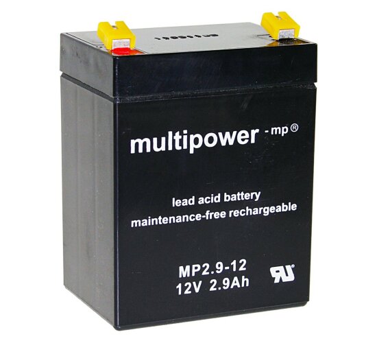 Multipower Blei-Akku MP2,9-12R Pb 12V / 2,9Ah Faston 4,8, Pluspol links
