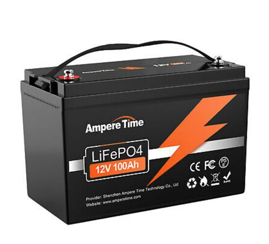 Ampere Time LiFePO4 Akku 12V 100Ah Lithium Batterie für Solaranlage Reservestrom