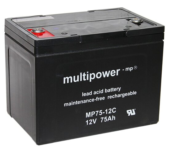 Multipower Blei-Akku MP75-12C Pb 12V / 75Ah Zyklenfest, M6 Innengewinde