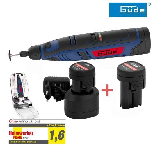 Güde 12V Li Multifunktions Akku Schleifer für Dremel Zubehör mit 2 Akkus