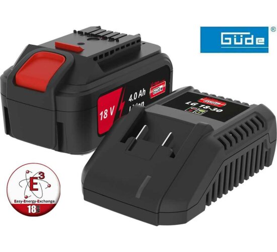 GÜDE Starterset System E³ Ladegerät + 18V E³ Akku 4.0 Ah LGAP 18-3040