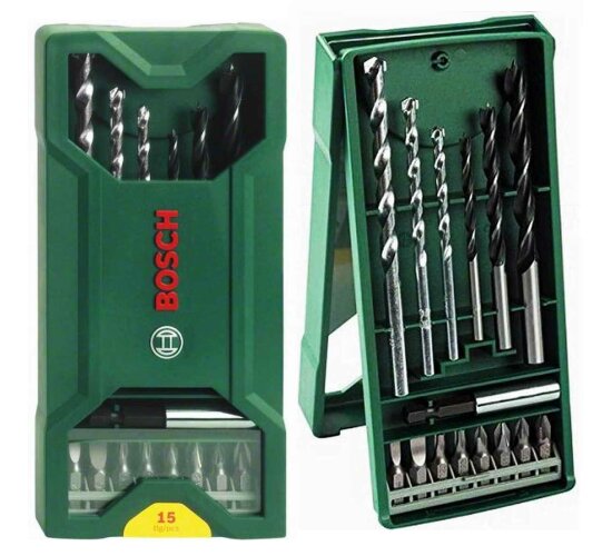 Bosch Mini-X-Line Mixed-Set, 15-tlg., 3 Stein-, 3 Holzbohrer, 8 Schrauberbits