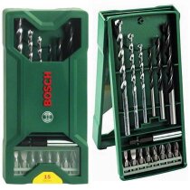 Bosch Mini-X-Line Mixed-Set, 15-tlg., 3 Stein-, 3 Holzbohrer, 8 Schrauberbits