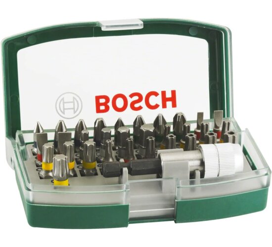 Bosch 32tlg. Schrauberbit-Set (PH-, PZ-, Hex-, T-, TH-, S-Bit, Zubehör Bohrschrauber und Schraubendreher) mit Gürtelclip