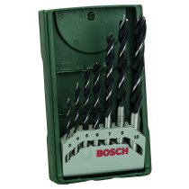 Bosch 7tlg. Mini-X-Line Holzspiralbohrer-Set (für Weich- und Hartholz, Ø 3-10 mm, Zubehör Bohrschrauber und Bohrständer)