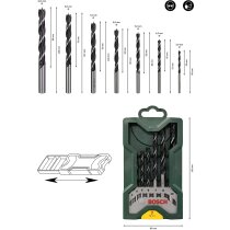 Bosch 7tlg. Mini-X-Line Holzspiralbohrer-Set (für Weich- und Hartholz, Ø 3-10 mm, Zubehör Bohrschrauber und Bohrständer)