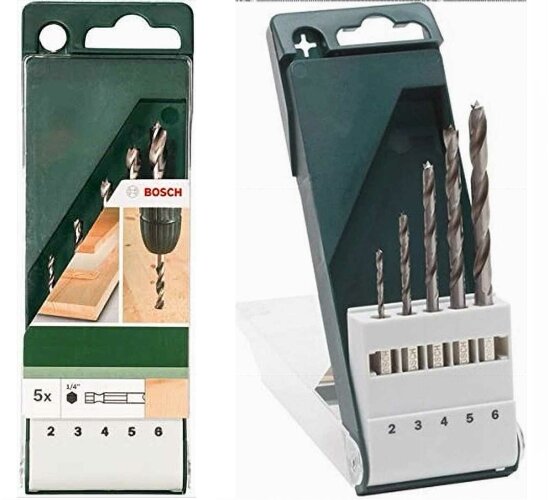 Bosch Sechskant 1/4 Hex Holz-Spiralbohrer-Set 5teilig 2, 3, 4, 5, 6 mm