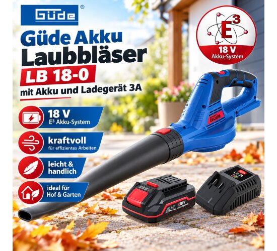 Güde Akku Laubbläser LB 18-0 mit Akku 2 Ah und Ladegerät 3A