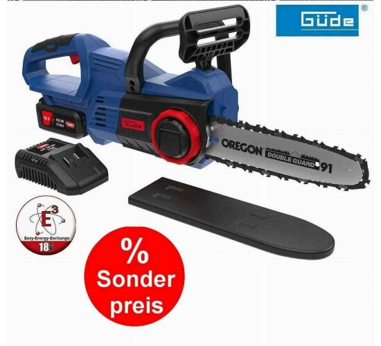 GÜDE Akku-Kettensäge KS 18-401-30 mit Akku 4.0 Ah, Ladegerät 18V E³ Akkusystem