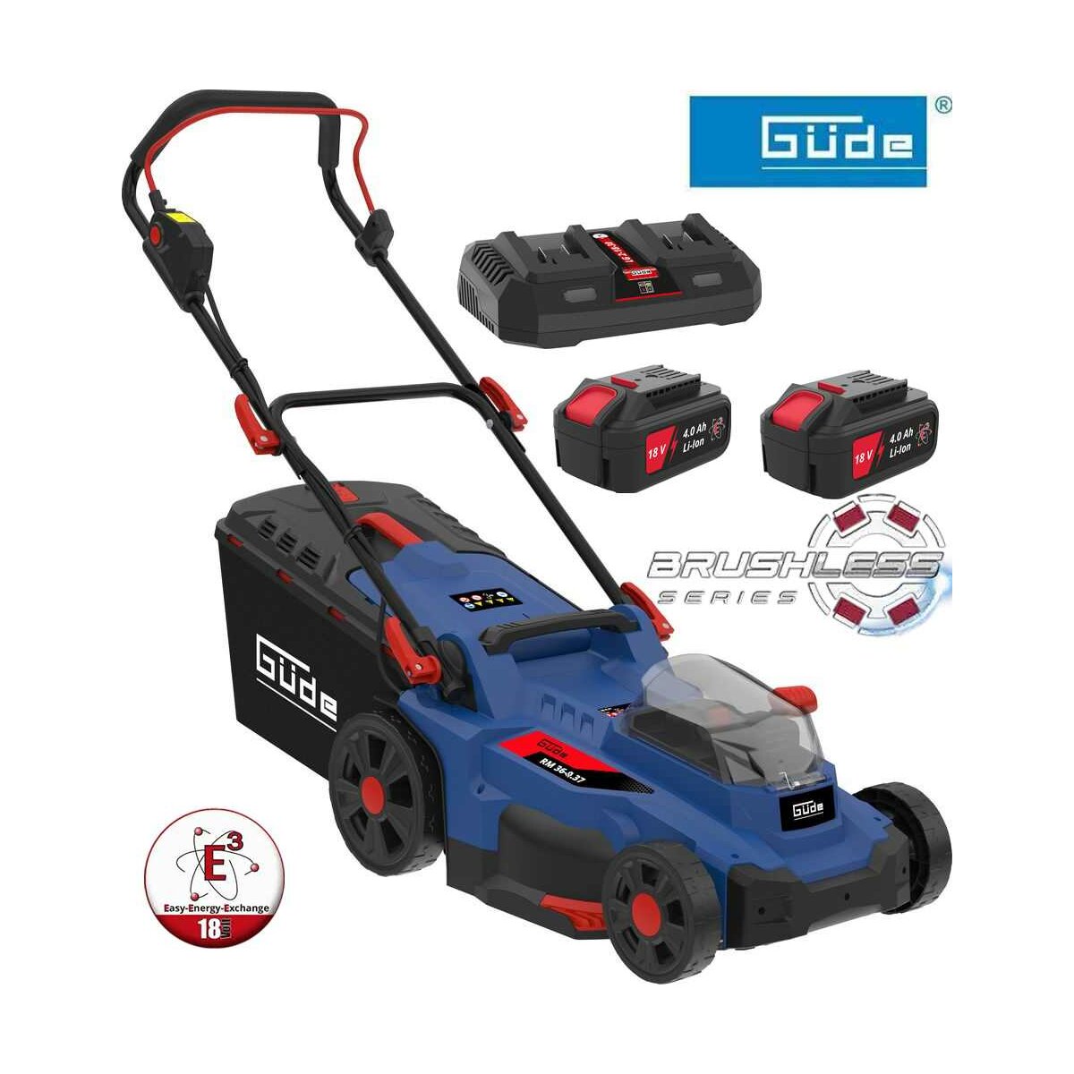 Güde Akku Einhand Rasenmäher ERM 18 mit Akku 2.0 Ah / Ladegerät) 18V