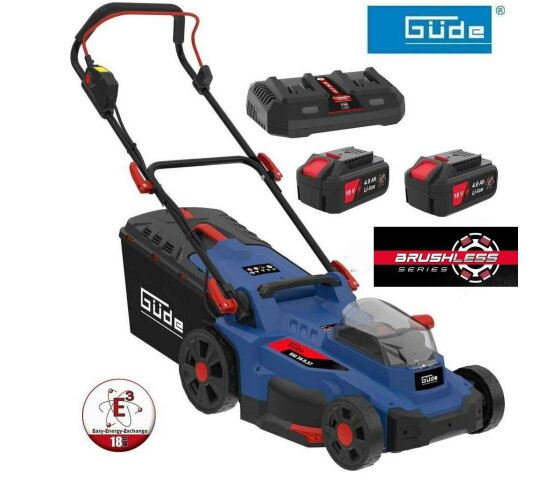 GÜDE Akku Rasenmäher RM 36/37 Brushless mit 2 x Akku 4.0 Ah und Doppelladegerät