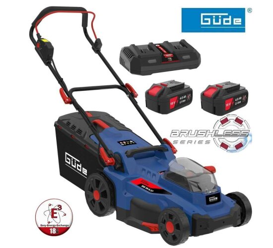 GÜDE Akku Rasenmäher RM 36/37 mit 2 x Akku 4.0 Ah und Doppelladegerät