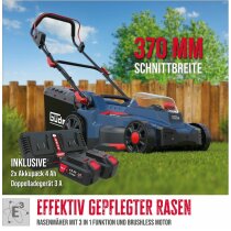GÜDE Akku Rasenmäher RM 36/37 mit 2 x Akku 4.0 Ah und Doppelladegerät