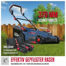 GÜDE Akku Rasenmäher RM 36-402-30.37 mit 2 x Akku 4.0 Ah und Doppelladegerät