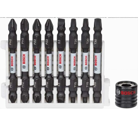 Bosch Professional 9tlg. Doppelschrauber Bit Set (Impact Control, T/PZ/PH/SL Bits und Magnethülse - Länge: 65mm, Pick and Click)