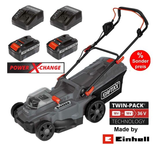 Kraftixx ( Einhell ) Akku-Rasenmäher KX-ARM 3637 Li  36V m. 2 x Akku / Ladegerät