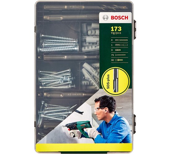 Bosch 173-teiliges SDS-plus-Befestigungs-Set, Beton, Dübel Bohrer Schrauben