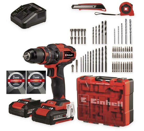 Einhell Akku-Schlagbohrschrauber-Set TE-CD 18/40 Li-i +64tlg. 2 Akkus 18V