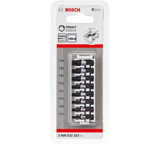 Bosch Professional 8tlg. Schrauber Bit Set Torx (Impact Control, T Bits - Länge 25mm, Pick and Click, Zubehör Schlagschrauber Bohrschrauber)