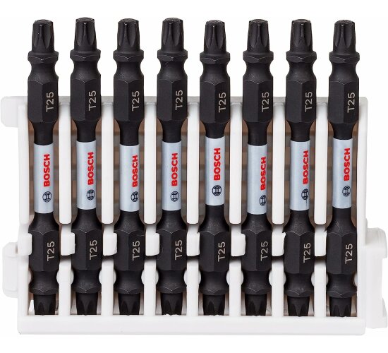 Bosch Professional 8tlg. Doppelschrauber Bit Set Torx (Impact Control, 8 x T25-T25 Bits - Länge: 65mm, Pick and Click, Zubehör Schlagschrauber Bohrschrauber)