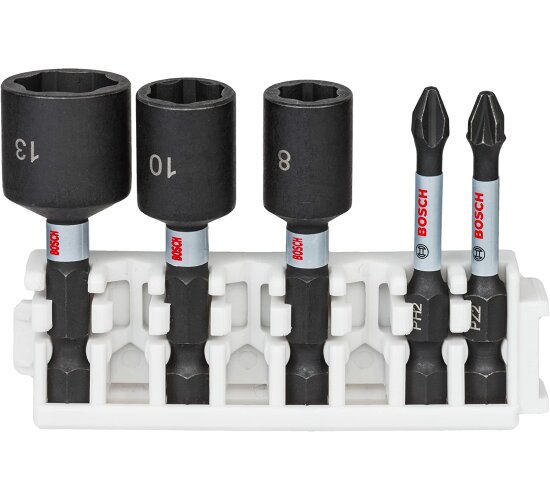 Bosch Professional 5tlg. Schrauberbit und Steckschlüssel Set (Impact Control, PZ/PH Bits - Länge: 50mm, Pick and Click, Zubehör Schlagschrauber Bohrschrauber)