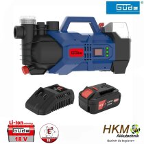 Güde Akku Gartenpumpe GP 18-0 18 V Wasserpumpe Pumpe mit Akku 4.0 Ah und Ladegerät integrierter Wasserfilter