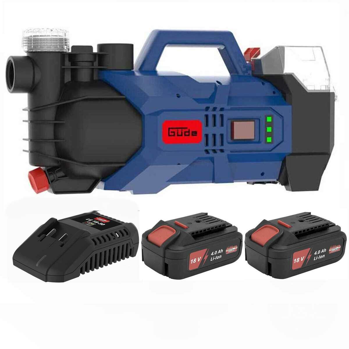 Güde Akku Gartenpumpe GP 18 V Pumpe mit 2 x Akku 4.0 Ah & Ladegerät i