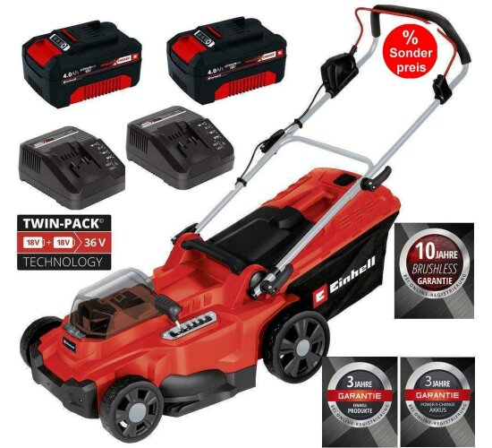 Einhell Akku-Rasenmäher GC-RM 36 Li-Brushless Motor, Power X-Change m 2 x 4.0 Ah Akku / Ladegerät
