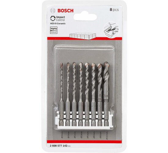 Bosch Professional 8 tlg. Impact Control Fliesenbohrer Set (Fliesen, Porzellan & Keramik, Pick and Click, HEX-9