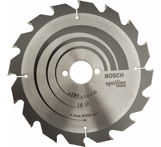 Bosch Professional 1x Kreissägeblatt Optiline für Holz, Ø 190 x 30 x 2,0 mm, 16 Zähne, Zubehör Kreissäge)