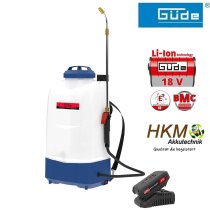 Güde Akku Rückensprühgerät SG 18-201-23 R (18 V, 15 l Tank, Teleskop Spritzlanze 600-1000 mm aus Aluminium, Tragegurt, einstellbare Messingdüse für Punktstrahl/Sprühnebel, inkl. Akku & Ladegerät