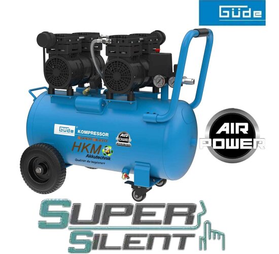 Güde Kompressor Airpower 275/8/50 Silent 2 Doppelkolbenaggregate mit separatem Motor, 50ltr Kessel, 230V, ölfrei