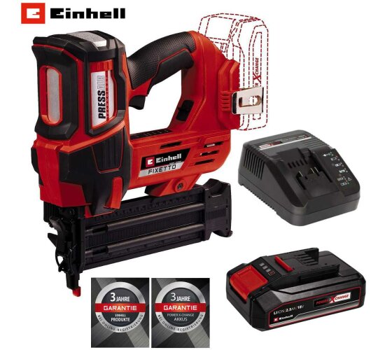 Einhell Professional Akku-Nagler FIXETTO 18/50 N 18V, 60 Schuss/min, max. 50 mm Nagellänge, Einzel-/Serienschuss Akku 2,5 Ah Ladegerät