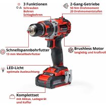 Einhell Professional Akku Schlagbohrschrauber TE CD 18/50 Li i BL 2x2,0 Ah  & Ladegerät