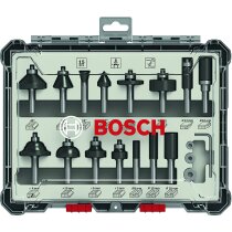 Bosch Professional 15tlg. Fräser Set Mixed (für Holz, Zubehör Oberfräsen mit 8 mm Schaft)