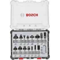 Bosch Professional 15tlg. Fräser Set Mixed (für Holz, Zubehör Oberfräsen mit 8 mm Schaft)