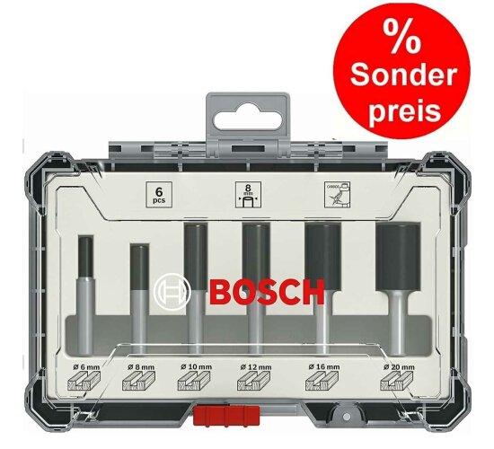 Bosch Professional 6tlg. Nutfräser Set (für Holz, Zubehör Oberfräsen mit 8 mm Schaft)