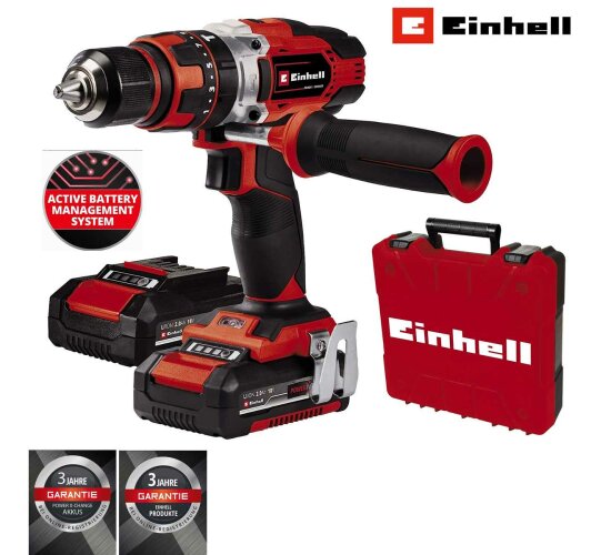 Einhell Akku-Schlagbohrschrauber TE-CD 18/48 Li-i Kit Power X-Change (mit Schlagfunktion, Li-Ion, 18 V, 48 Nm,  Koffer, inkl. 2x 2,0 Ah Akkus und Ladegerät)