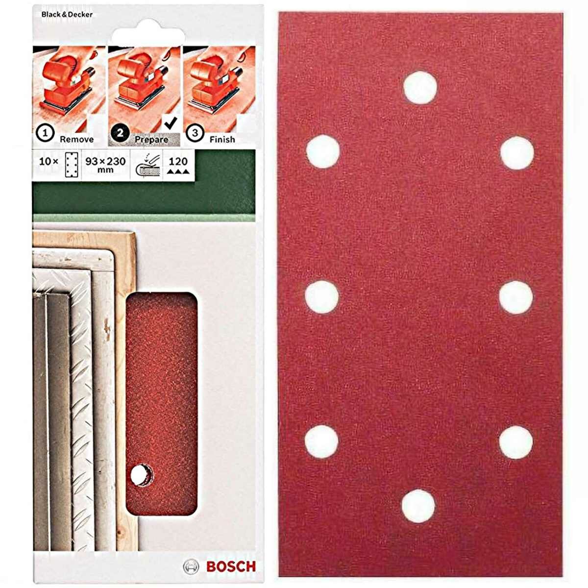 Pack 10 Feuilles Abrasives Bosch C430 93x230mm Grains 40/80/120/180 - Ponçage Bois