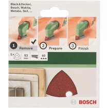Bosch Schleifblatt 5 Stück, 93 mm, Körnung 60 (für Deltaschleifer verschiedene Materialien,