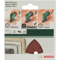 Bosch Schleifblatt 5 Stück, 93 mm, Körnung 120 (für Deltaschleifer verschiedene Materialien,