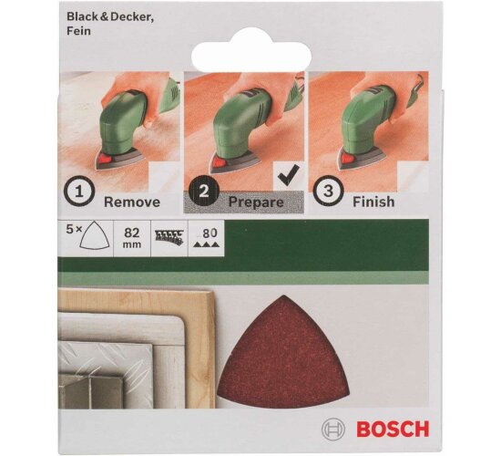 Bosch Schleifblatt 5 Stück, 82 mm, Körnung 80  für Deltaschleifer verschiedene Materialien,