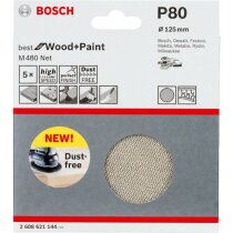 Bosch Professional 5 Stück Schleifblatt M480 P80  Wood and Paint  Ø 125 mm,
